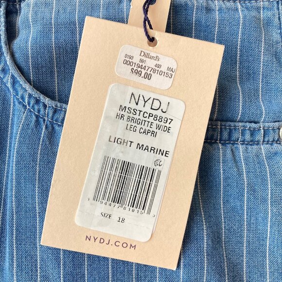 NYDJ High Rise Brigitte Wide Leg Capri Jeans 18 Light Marine Striped NWT - Picture 5 of 12